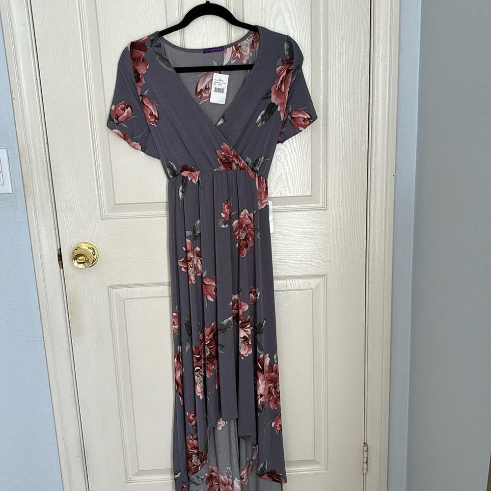 Brand new grey floral wrapped dress small with tag from Nordstrom